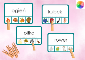 Klamerkowe pomoce - wyrazy 5 literowe - litery pisane