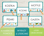 Klamerkowe pomoce - wyrazy 6 literowe - litery drukowane