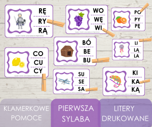 Klamerkowe pomoce - pierwsza sylaba - drukowane