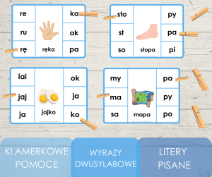 Klamerkowe pomoce - wyrazy dwusylabowe - pisane