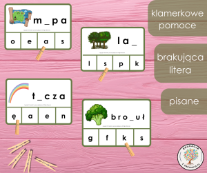 Klamerkowe pomoce - brakująca litera - litery pisane