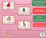 Klamerkowe pomoce - sylaby - Boże Narodzenie (litery pisane)