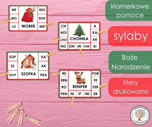 Klamerkowe pomoce - sylaby - Boże Narodzenie (litery drukowane)